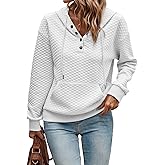 SHEWIN Women's Hoodies Casual Long Sleeve Quilted Half Button Drawstring Hooded Sweatshirt
