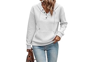 SHEWIN Women's Hoodies Casual Long Sleeve Quilted Half Button Drawstring Hooded Sweatshirt