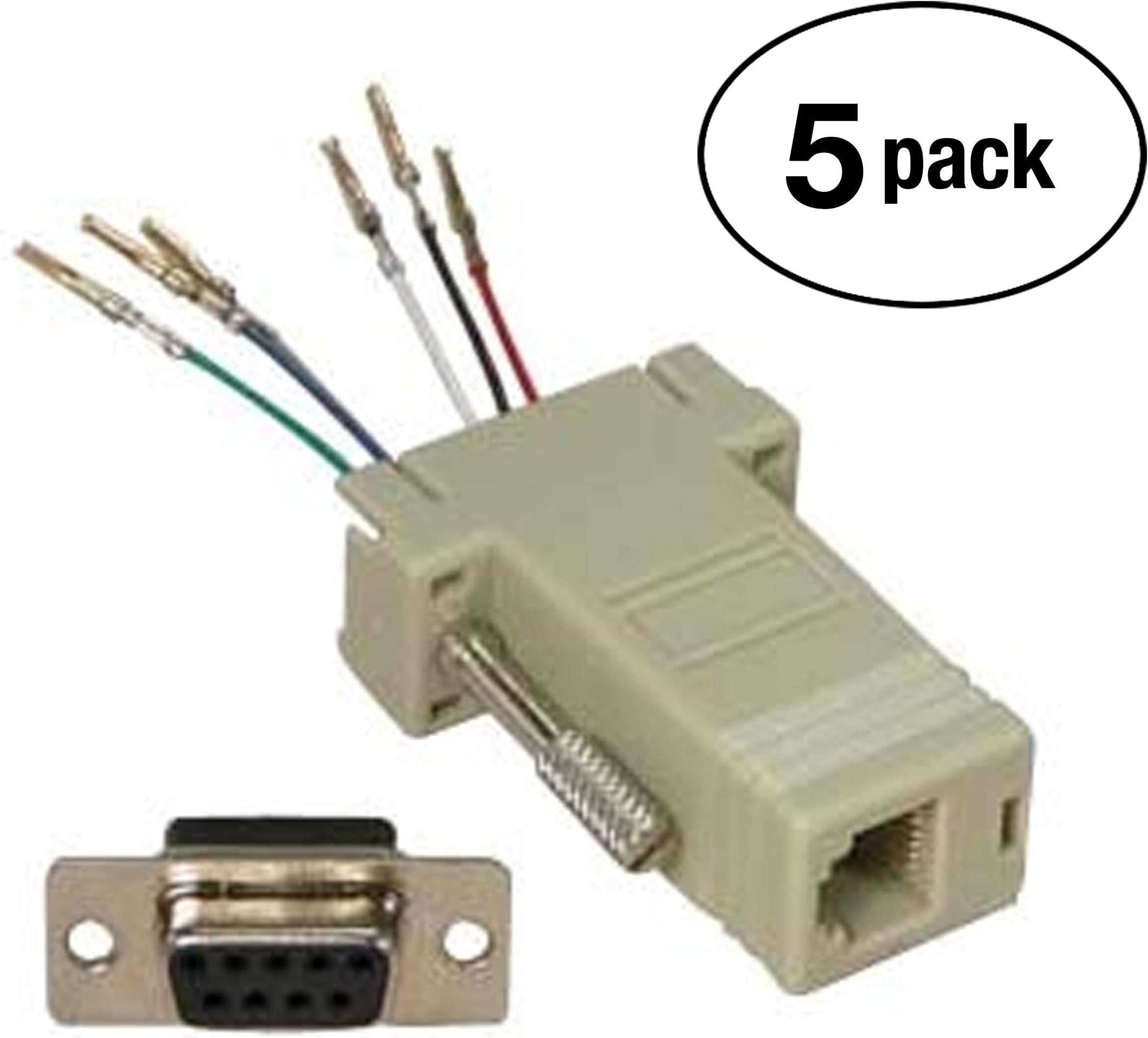 InstallerParts (5 Pack DB9 Female to RJ11/12 (6 Wire) Modular Adapter Ivory - Gold Plated