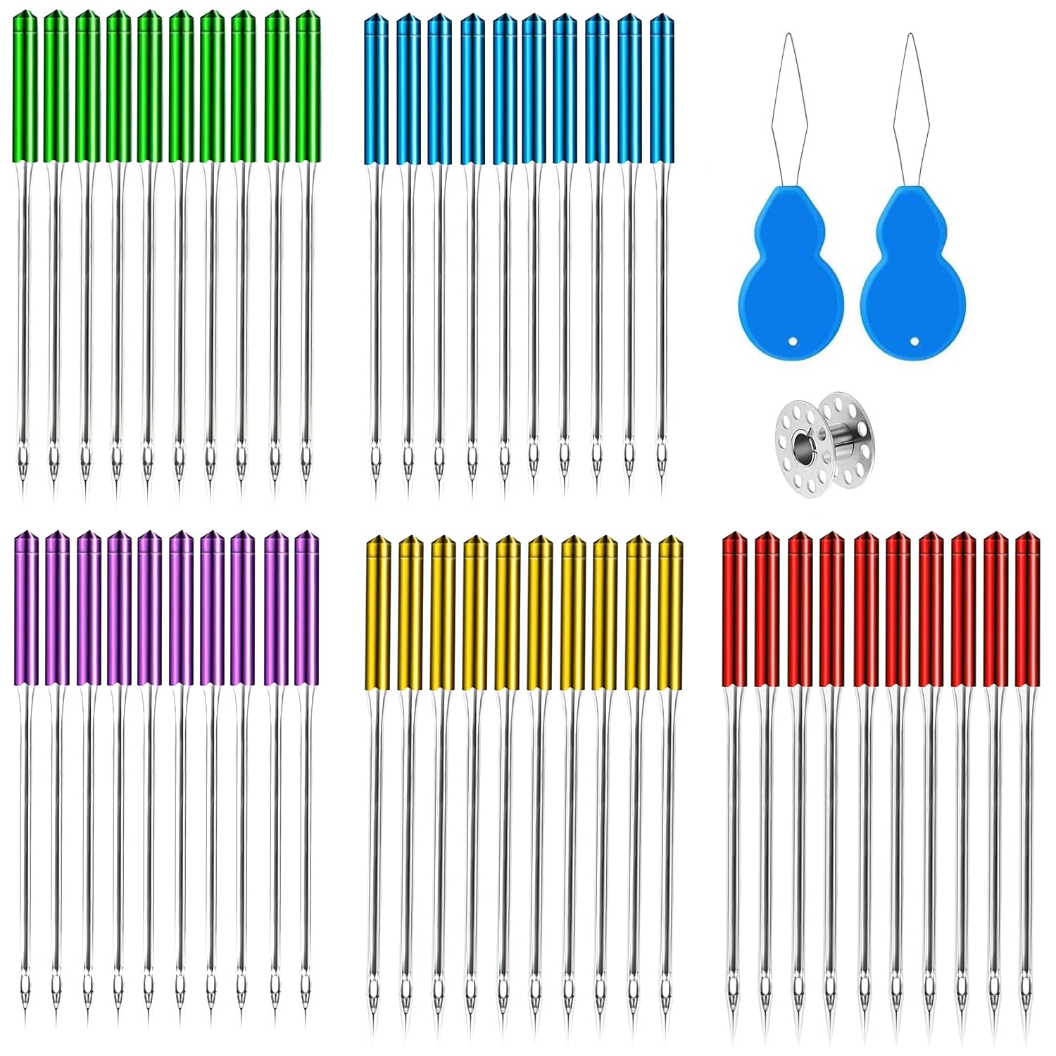 Asaisimg 50PCS Sewing Machine Needles, Universal Regular Point Machine Needles Compatible for Singer, Brother, Janome, Varmax with Size in HAX1 65/9, 75/11, 90/14, 100/16, 110/18 (5 Colors)