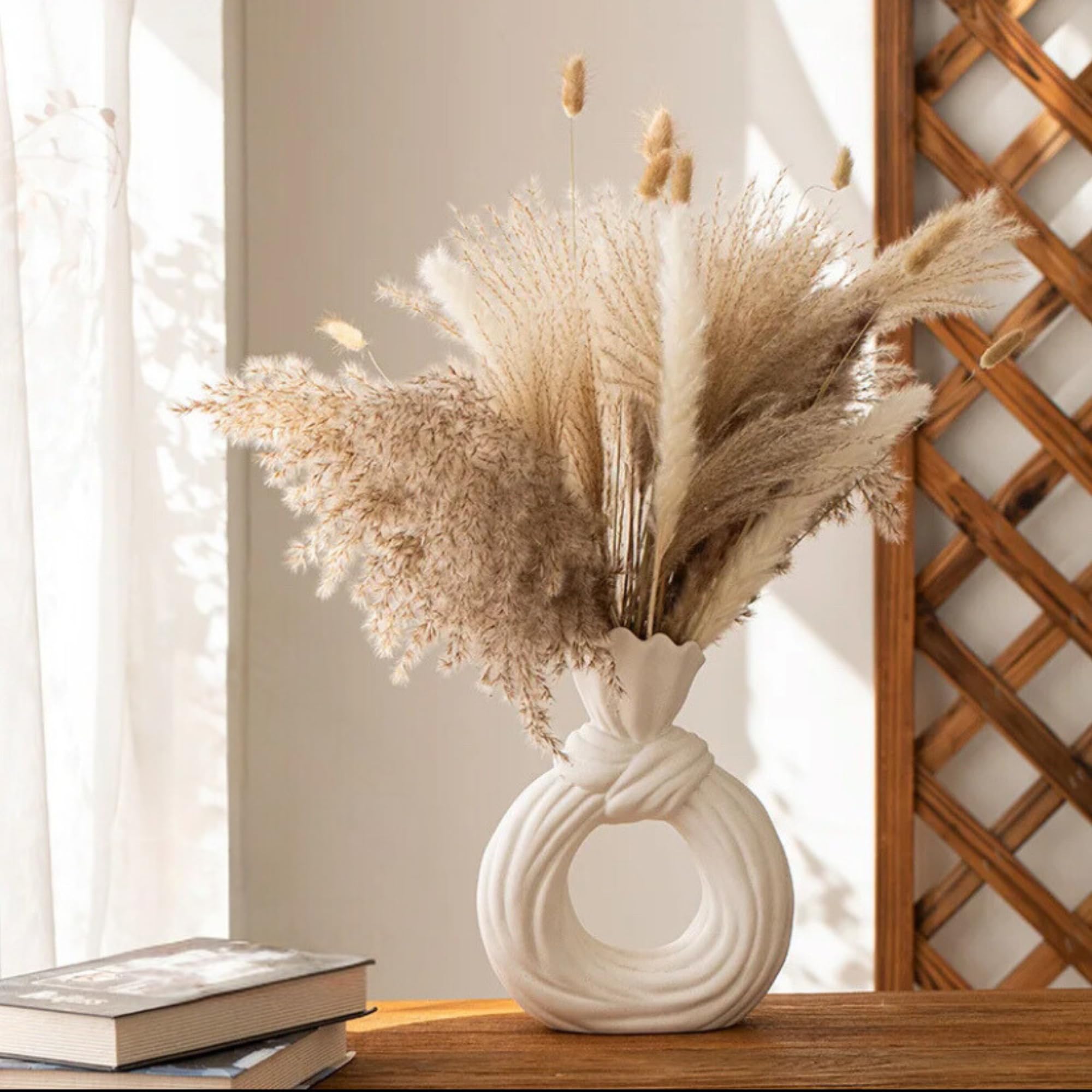 VELISTRO White Ceramic Ribbed Vases, Tall 8.2 inches / 20 CM, Flower Vase Modern Home Decor, Decorative Flowers Vase for Wedding Dinner Table Office Bedroom, Home Decoration for Fresh & Dried Flowers