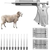QIANJIEER Veterinary Livestock Syringe - 50CC Adjustable Dosage Semi-Automatic Injection Gun with 20 Needles for Horses, Sheep, Cattle, and Pigs, Precise Dosage Veterinary Syringe for Farm Use