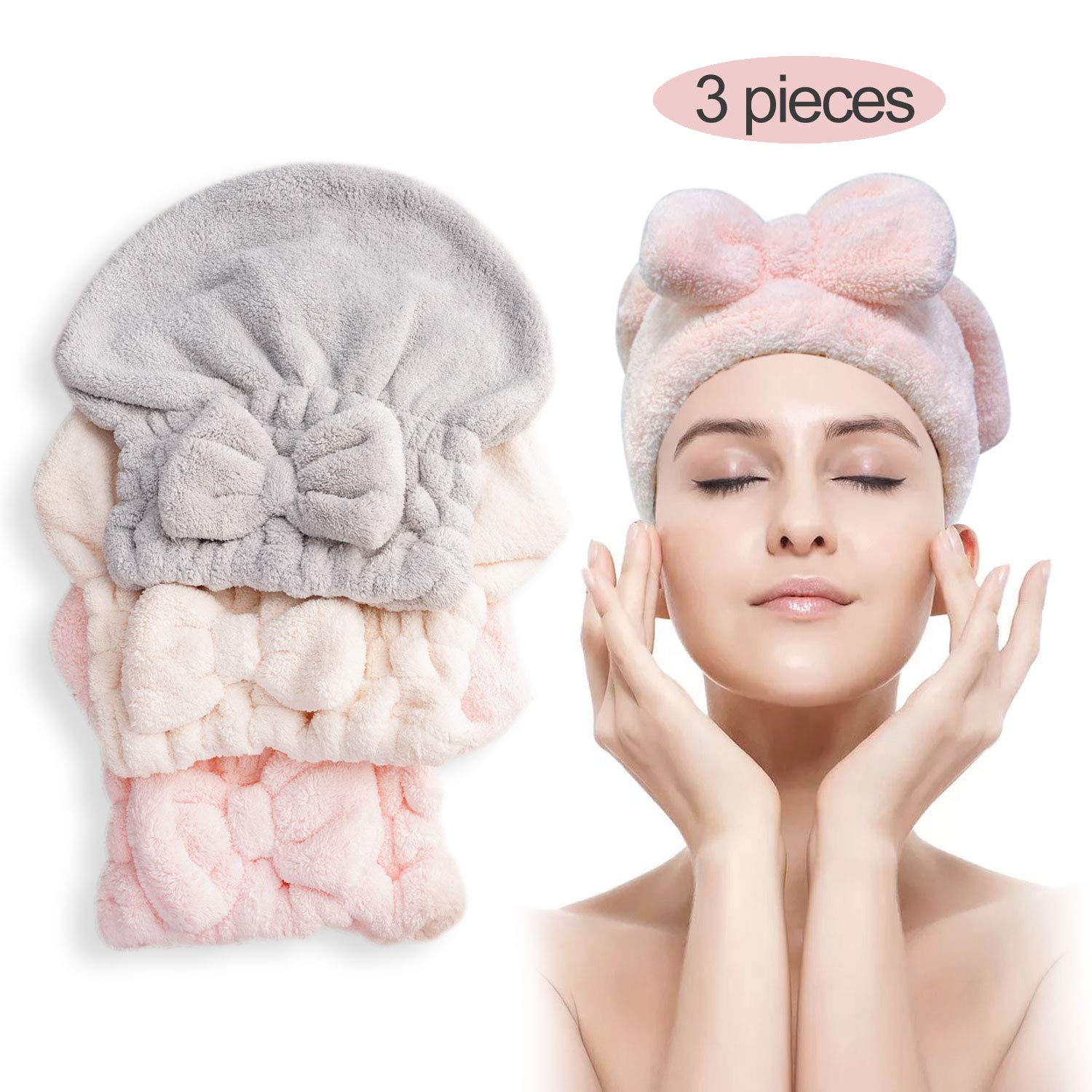 N-A Microfiber Hair Ultra-fine Drying Towel - YOYOSO Absorbent Twist Turban Princess Shower Cap for Women，Original Magic Instant Hair Dry Wrap Rapid Drying Hair Turban,3 Pack （HSYP-GFM002 ）: Home & Kitchen