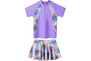 BAOHULU Girls Rash Guard Swimsuits Set 2 Pcs Bathing Suit UPF50+ Short Sleeve Kids Beach Swimming Skirts with Shorts Swimwear 3-14Y