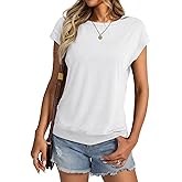 Micticsi Womens Crewneck Cap Sleeve T Shirts Banded Bottom Top Loose Fit Short Sleeves Tee Casual Summer Basic Tops 2025