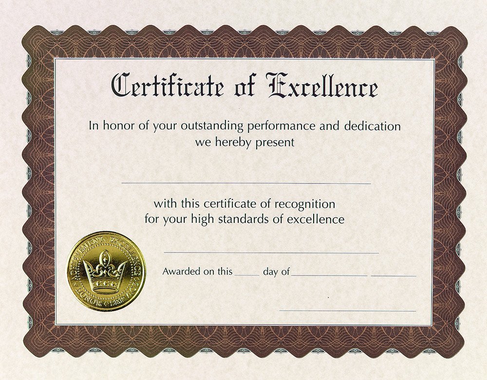 Great Papers! Ready-to-Use Certificates, Excellence, 11 X 8.5, Ivory/Brown/Gold Colors with Brown Border, 6 Count (Pack of 6) Image