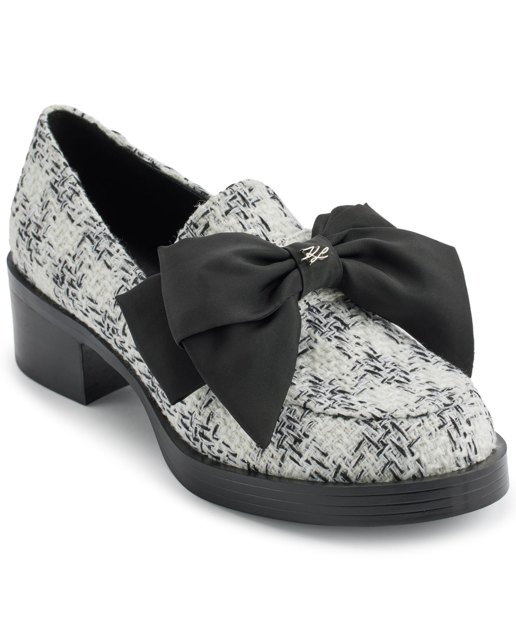 KARL LAGERFELD Women’s Camilla Loafer with Oversized Bow, White/Black, 7.5