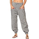 Mantra Vogue Men Women Cotton Linen Baggy Harem Drawstring Yoga Pants, One Size Casual Hippie Trousers with Pockets