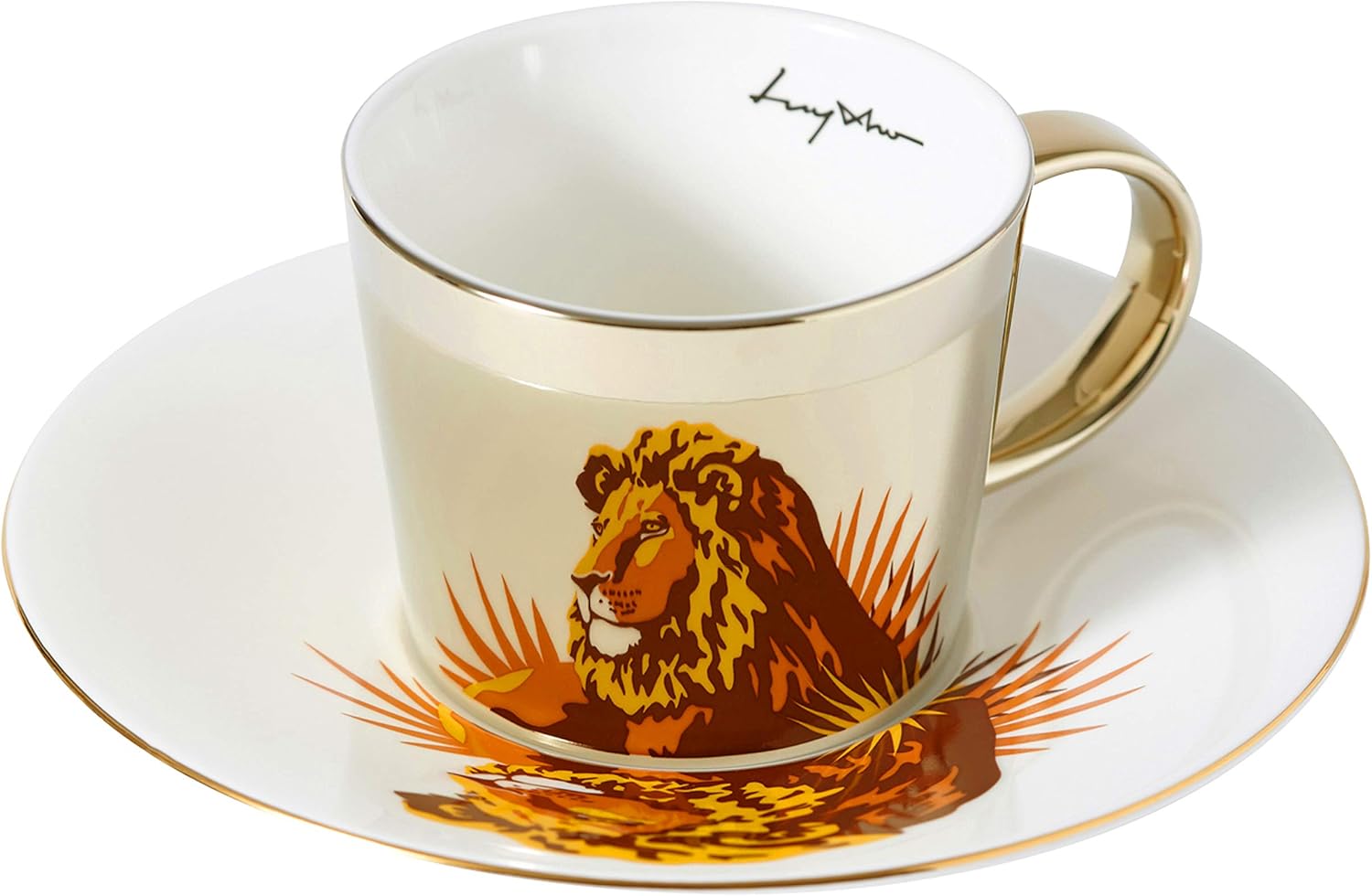 [Luycho] Rounded Mirror Cup & Saucer_African Lion_8oz Amazon.co.uk