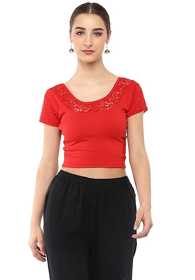 cotton front button Saree Blouse (SSB1751-RED-FS_ Red_ Free Size)