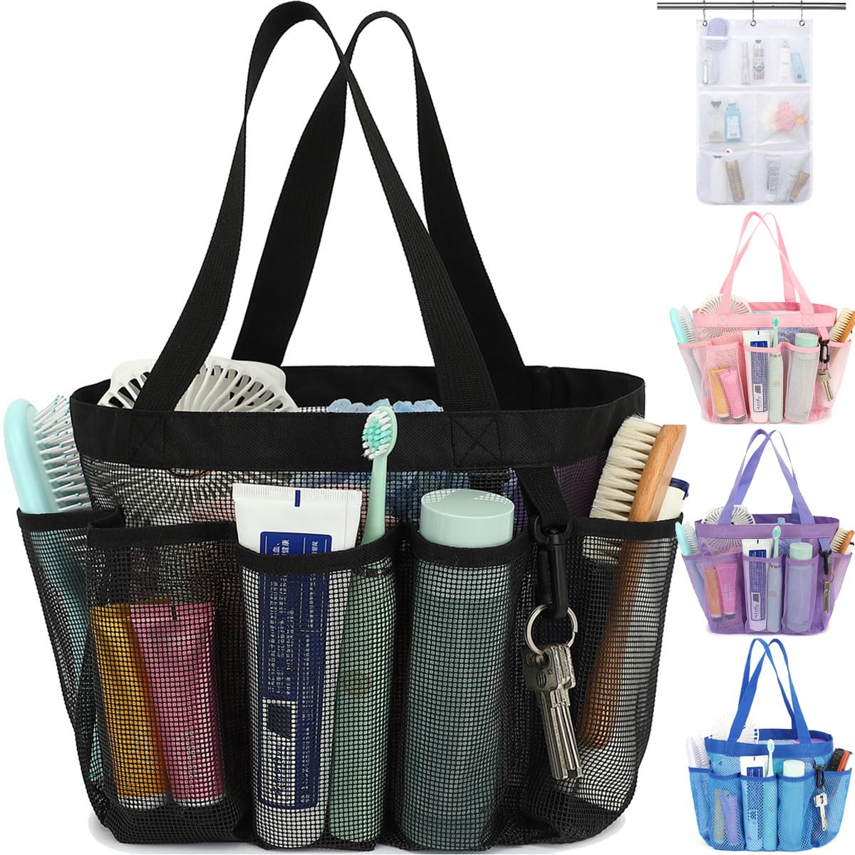 Photo 1 of Fammart Mesh Shower Caddy Portable for College Dorm Room Essentials, 8-Pocket Large Shower Basket Tote Bag with 2 Handles for Toiletry, Bathroom, Beach, Camp, Gym