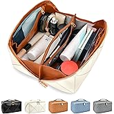 stona Travel Makeup Bag for Women, Large Capacity PU Leather Waterproof Checkered Cosmetic Bags, Portable Pouch Open Flat Toiletry Bag, Make up Organizer with Divider and Handle H3, Black-03