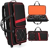 BOSSTIN DJ Controller Case with Wheels Compatible with DDJ FLX10, Red | Large DJ Case Fits DDJ REV7/REV5/1000, All-round Padding, 3 Carrying Options, DJ Backpack with Multi-Pocket