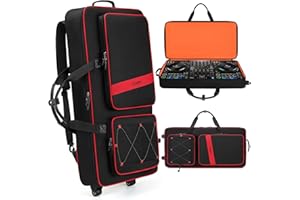 BOSSTIN DJ Controller Case with Wheels Compatible with DDJ FLX10 /1000 /FLX6 /REV7 /REV5, Rolling DJ Case for Equipment, Padded Large DJ Backpack with Multi-Pocket for 15.6" Laptop, Gear & Accessories