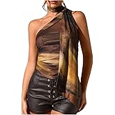 Milumia Women's One Shoulder Tie Dye Crop Top Ruched Mesh Asymmetrical Tank Tops with Scarf