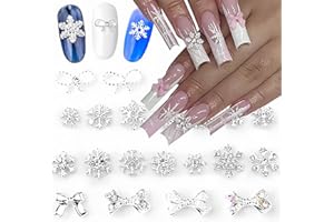 BYJKYEN 20Pcs Snowflake Nail Charms Bows Nail Art Charms Christmas Nail Charms for Acrylic Nails, Shiny Crystals Silve Diamonds Bows Snowflake Xmas Design Nail Rhinestones Jewelry for Holiday Nails (2 Styles)