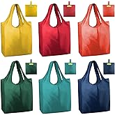 BeeGreen Foldable Travel Bag Reusable Shopping Bags for Groceries - 6 Pack Large Collapsible Bags - Lightweight Machine Washable Tote Bags - Colorful Kitchen Grocery Bags (Red, Orange, Green)