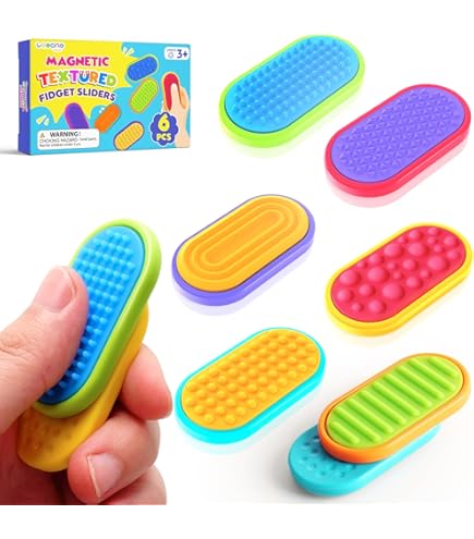 Magnetic Fidget Slider Toy Set (8 Textured Sliders) - Sensory Toys For ADHD, Stress, Office & Classroom