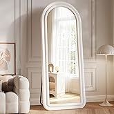 FlyEcho Flannel Full Length Mirror 63"x24", Arched Mirrors Full Length with Stand, Flannel Floor Mirror for Bedroom and Living Room, Full Body Mirror Hanging or Leaning, White