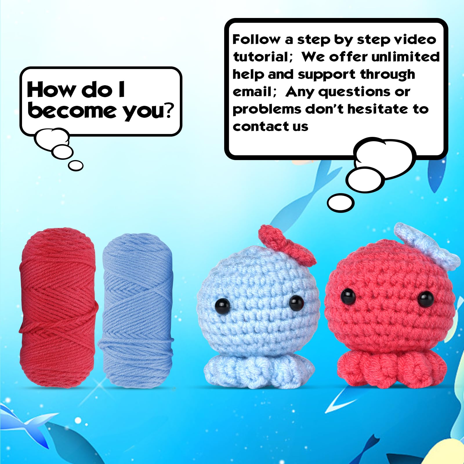WILSHIN Crochet Kit - Complete Octopus Crochet Set - All-Inclusive Crochet Kit with Step-by-Step Tutorial Videos