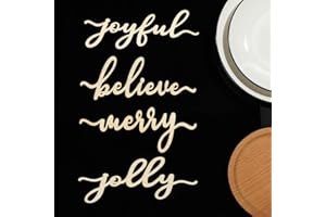 Queekay 8 Pieces Christmas Wood Plate Letter Sign Table Holders Word Cutouts Plates Kitchen Decor Wooden Word Signs for Christmas Plates Table Decorations(Wood Color)