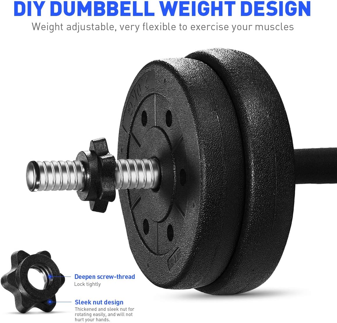 66LB Adjustable Barbell Dumbbells Set 2 Pieces Weight Dumbbell with Bar