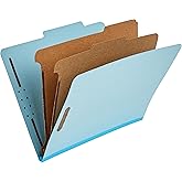 Amazon Basics Classification Folder with Prongs, 100% Recycled, 2 Dividers, 2" Embedded Fasteners, Letter Size, for Documents Organization, Light Blue, 10 Count