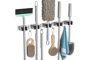Broom Holder Wall Mount Mop and Broom Hanger Broom Organizer Storage Tool Racks Stainless Steel Heavy Duty for Kitchen Garden