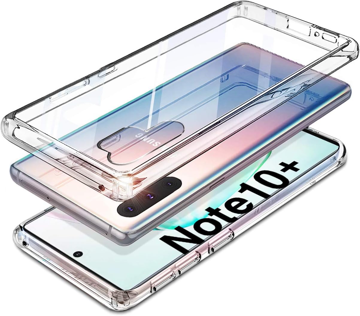 for Samsung Galaxy Note 10 Plus Case Clear Slim Tempered Glass Transparent Back Shockproof Rugged Hybrid Case Cover [VVUP] 6.8" 2019 Only