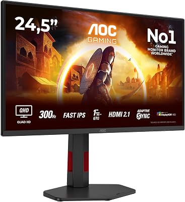 Q25G4SR 25 Zoll WQHD Gaming Monitor, 300Hz, Fast IPS Panel, 1ms GtG, HDR400, G-Sync Compatible, Höhenverstellung,Lautsprecher,(2560x1440 HDMI 2X 2.1 DP 1x 1.4) Schwarz
