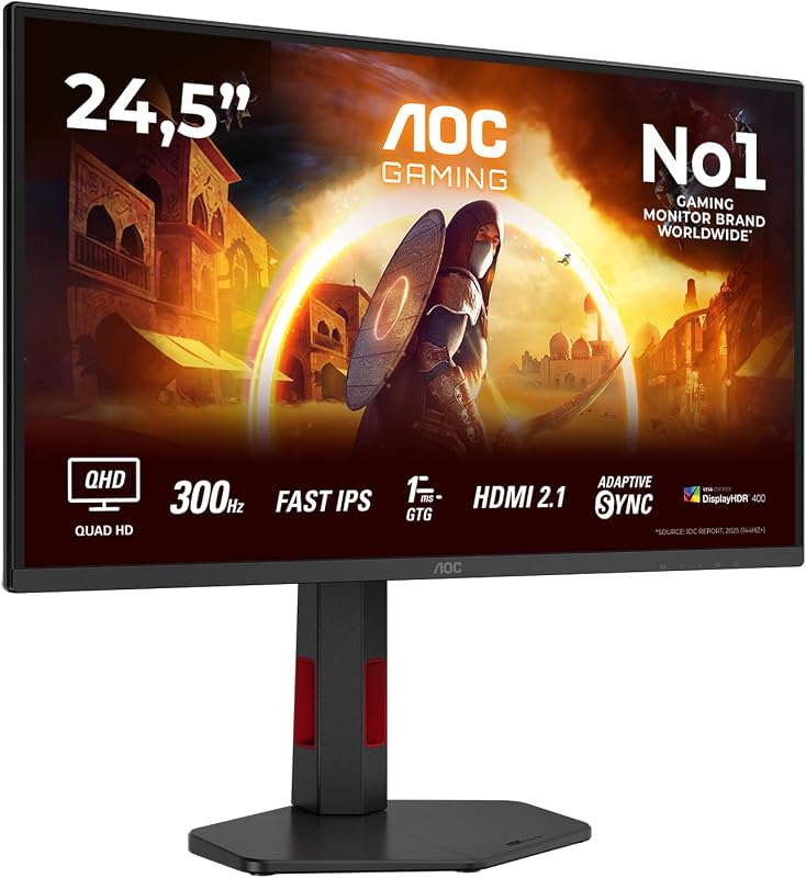 Q25G4SR 25 Zoll WQHD Gaming Monitor, 300Hz, Fast IPS Panel, 1ms GtG, HDR400, G-Sync Compatible, Höhenverstellung,Lautsprecher,(2560x1440 HDMI 2X 2.1 DP 1x 1.4) Schwarz