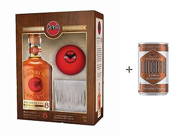 Bacardi Ron 8 Anos Gran Reserva Rum 0,7l (40% Vol) + Tumbler + Eiswürfelform- [Enthält Sulfite] + Goldberg Intense Ginger 0,1