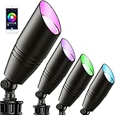 rosykite Smart RGB Low Voltage Landscape Lighting, 12V Color Changing Outdoor Spot Lights, Waterproof IP65 LED Garden Lights with App Control, Warm White to Multicolor, Uplight for Driveway (4Pack)
