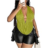 Verdusa Women's Plus Size Sexy Halter Going Out Tops Backless Deep V Neck Cowl Neck Party Tank Top