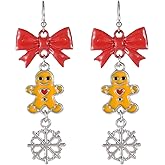 Unijew Christmas Earrings, Bow Gingerbread Man Snowflake Dangle Earrings for Women Holiday Party Jewelry Gift