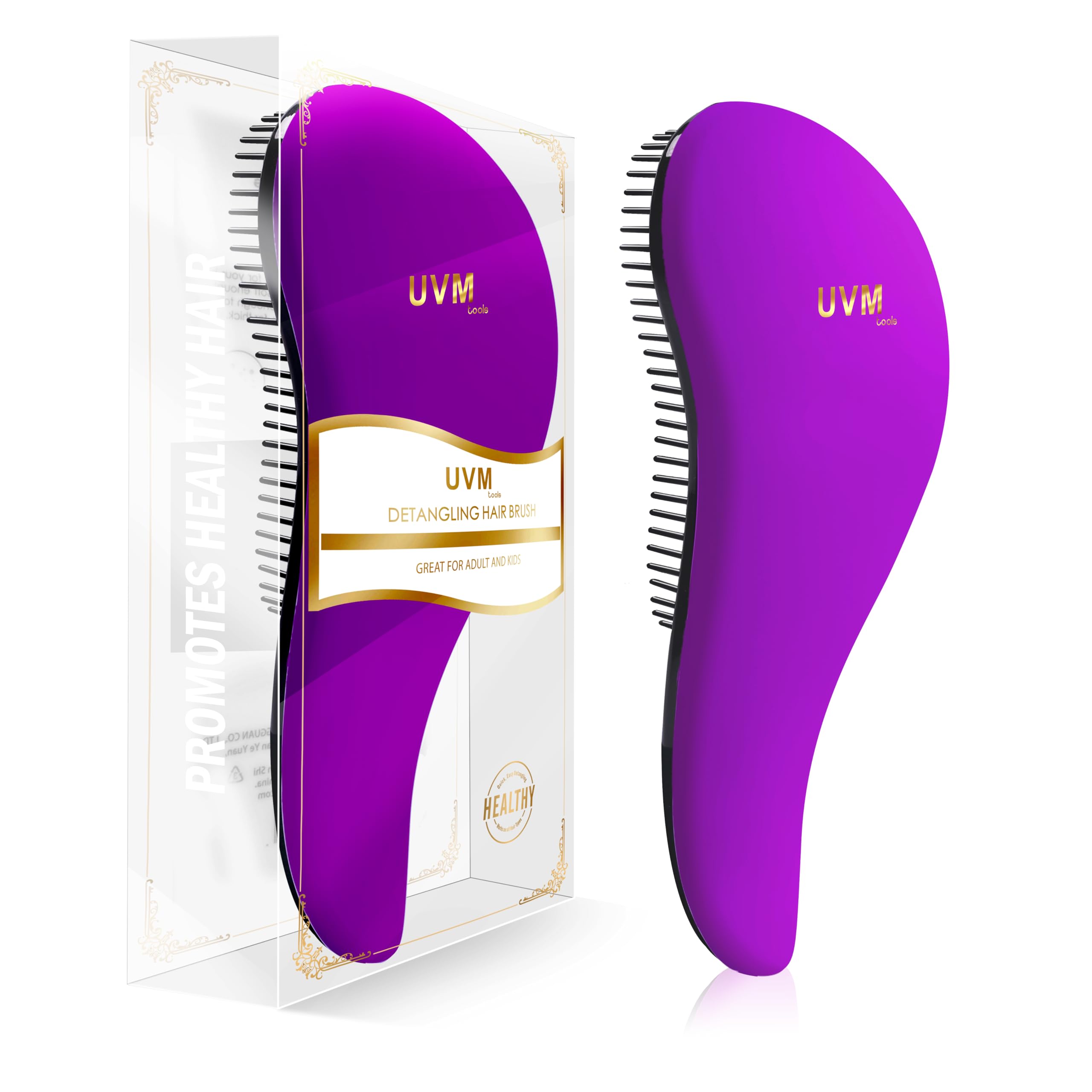 UVM Tools Detangling Brush for All Types Hair, Detangle Hair Brush for Curly, Straight, Dry & Wet Hair - for Kids, Women & Toddlers (Purple)