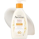 Aveeno Protect + Hydrate Sunscreen Lotion, SPF 60, 12 fl. oz | Full-Body Broad Spectrum Sunscreen, Prebiotic Oat, Oil-Free, Water &amp; Sweat Resistant up to 80 Minutes, Paraben-Free