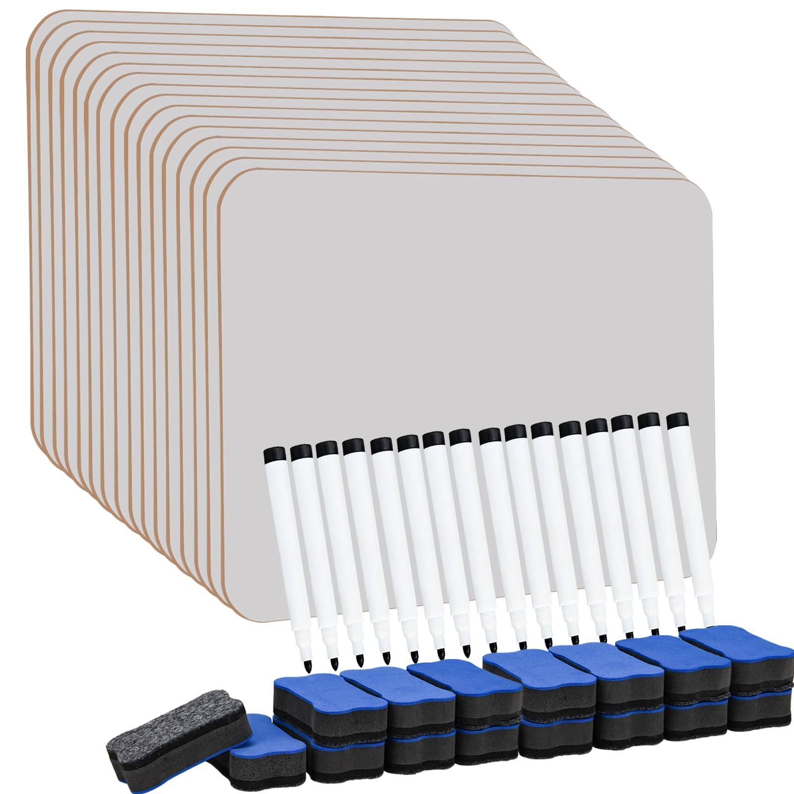 Hisredsun 16 Pack Small Dry Erase White Board, 21 x 30 cm Double Sided Mini Whiteboard with 16 Pens and 16 Erasers,Durable Portable White Boards for Students, Classroom, Home and Office