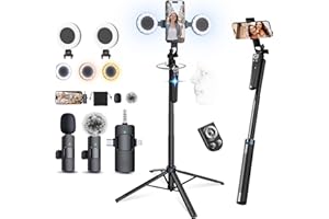 IVBMIR 71”Auto Face Tracking Tripod for iPhone with Light, Vlogging Kit with Microphones for iPhone/Android, Phone Camera Tripod Stand with Remote for TikTok, Content Creator Kit for YouTube Starter