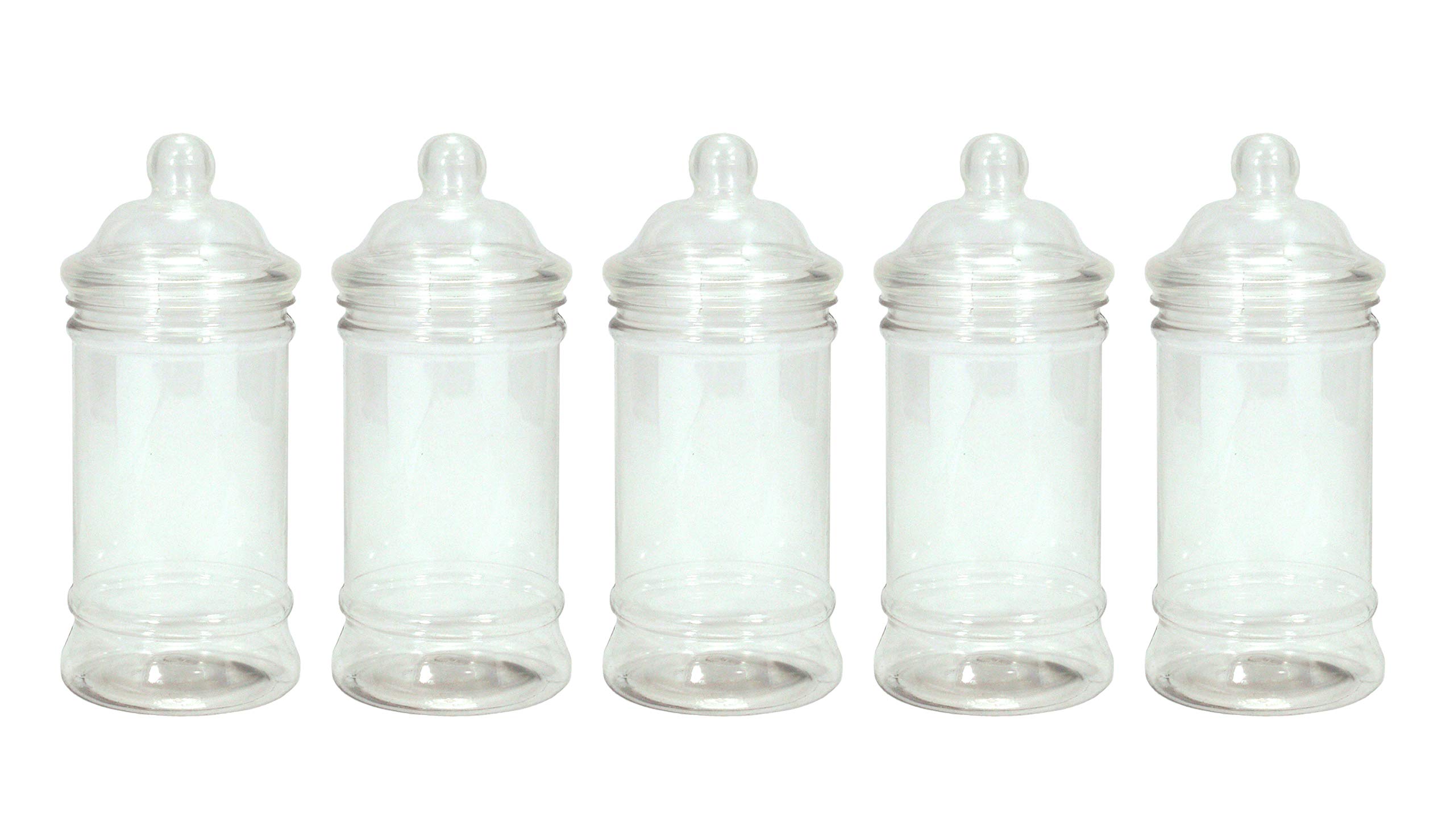 Britten & James Pack of 5 Clear Plastic Jars with Victorian Style Lids 500ml. Storage containers for Sweets, Candy, Supplements, Gifts and Coins. Ideal for Parties, Birthdays, Weddings etc.