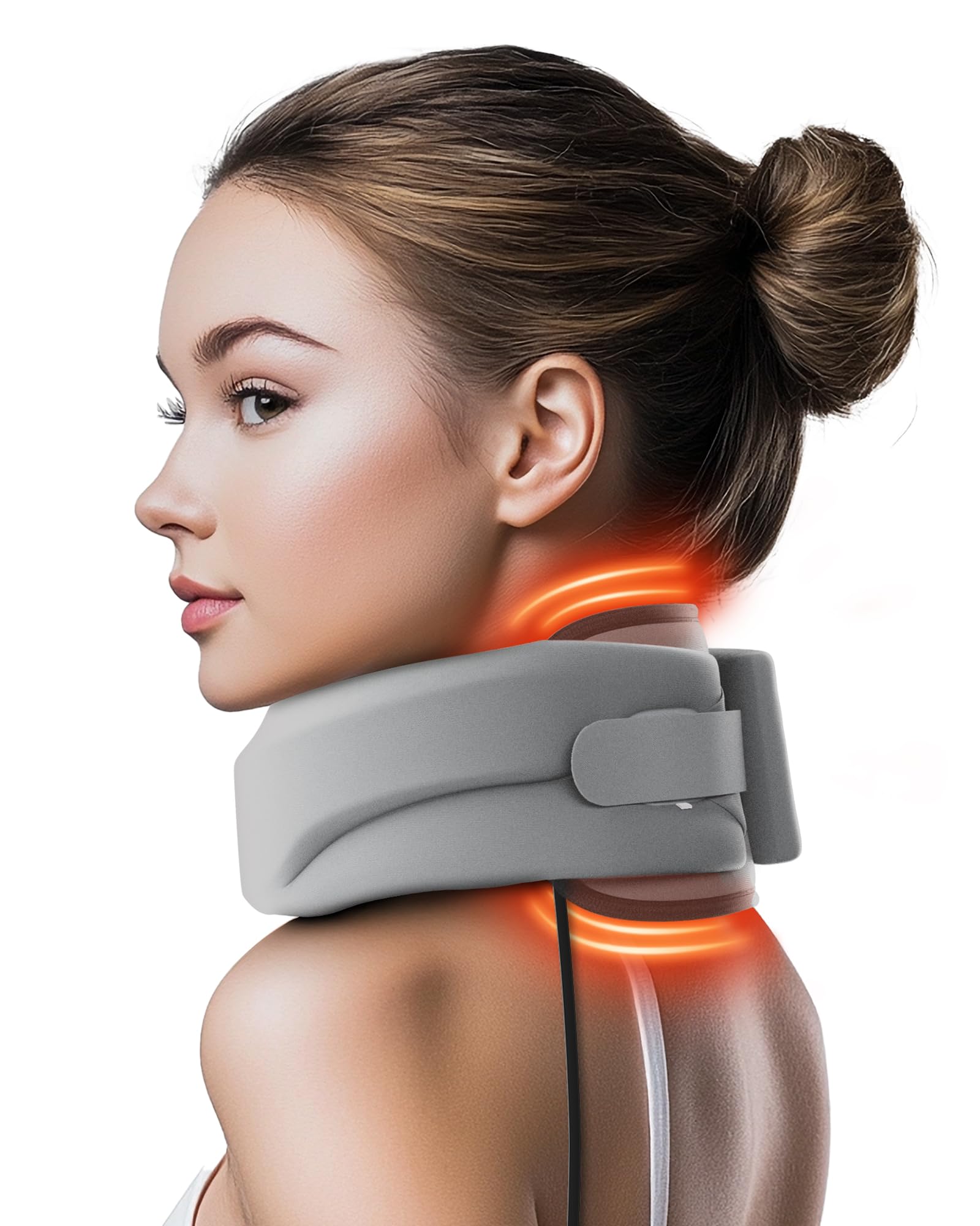 Photo 1 of Qwnccet Heated Neck Brace Cervical Collar - Neck Support Brace with Heating Pad, Soft Foam Wraps Keep Vertebrae Stable and Aligned for Relief of Cervical Spine Pressure for Women & Men Gray (M Size)