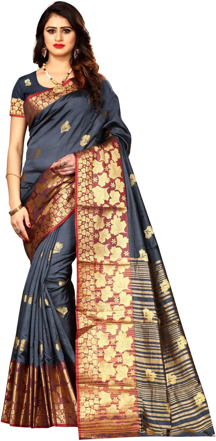Delisa Fashion Women's Banarasi Art Silk Woven Work Saree Wedding & Blouse Piece Lichi Silk 9052