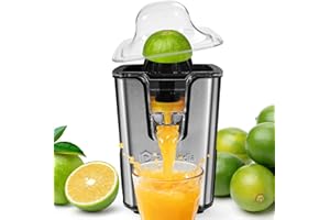 PRAMEDIA Electric Citrus Juicer Stainless Steel - 40W Orange Juicer with Adjustable Anti-Drip Spout & 2 Cones for Lemon,Limes