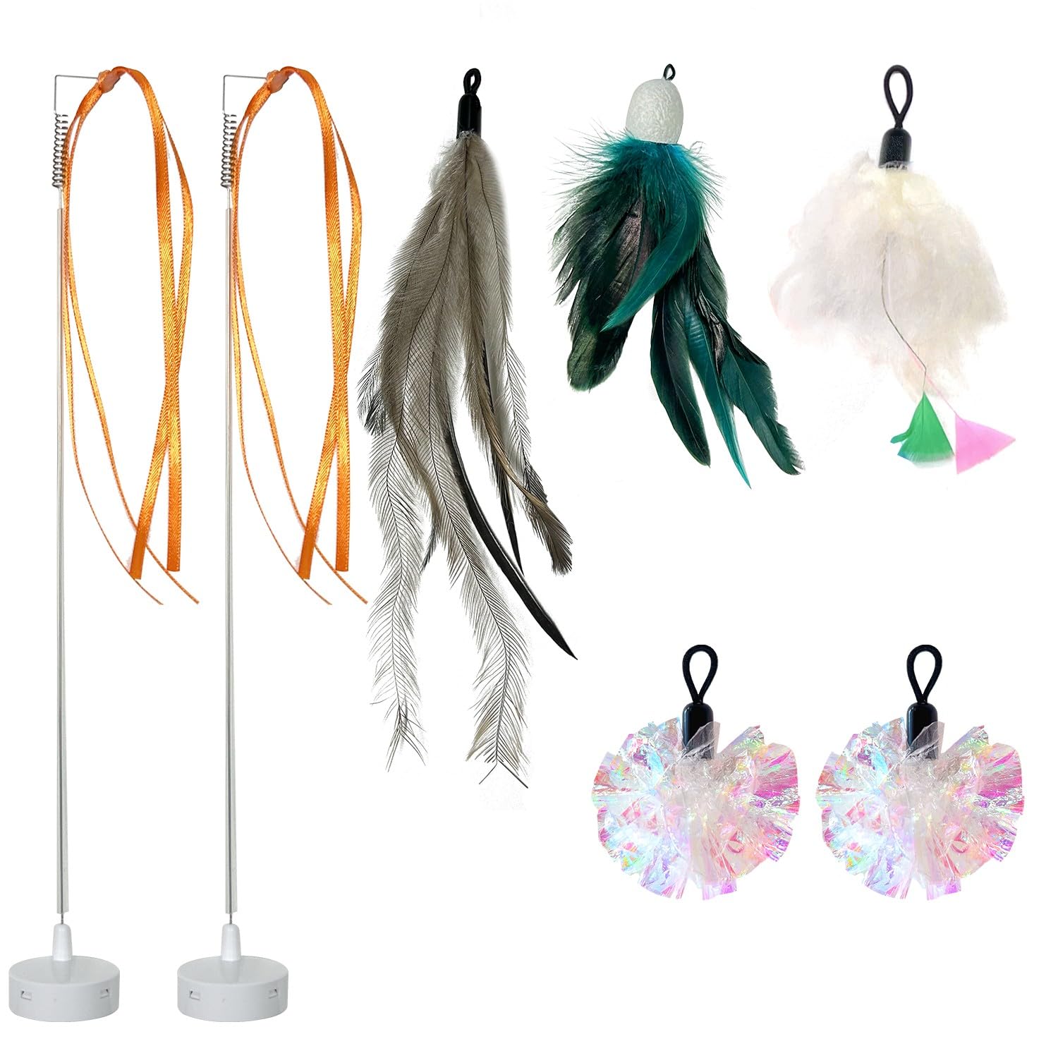 GlodenSun 3in1 Interactive Cat Toys Replacement Attachments 7PCS Cat Teaser Toy Refills Cat Wand Attachments