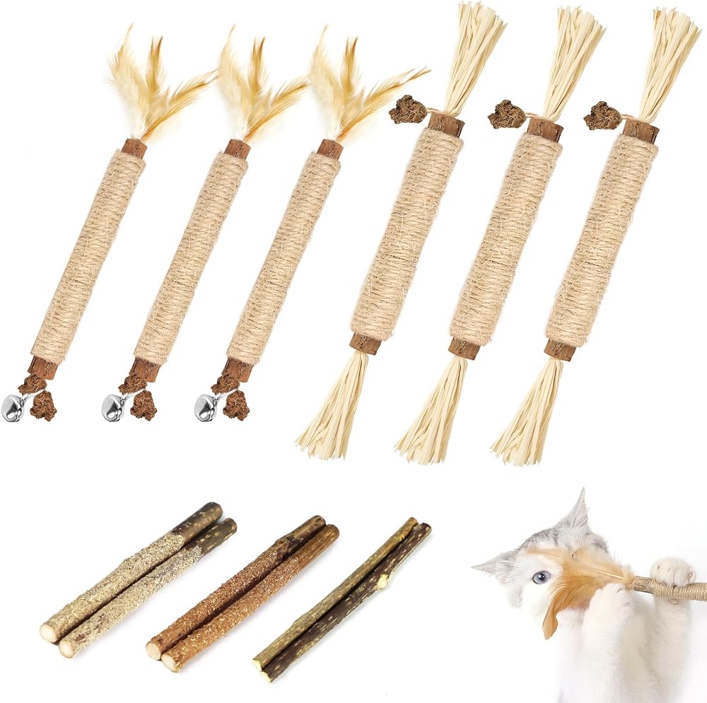 Nepfaivy Cat Toys Silvervine Sticks 12PCS Indoor Dental Chew Toy