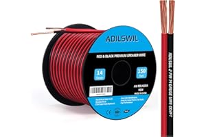 ADILSWIL 14AWG 150FT Speaker Wire, 2 Conductors Electrical Red Black Cable Hookup LED Lighting Strips Flexible Wire Extension Cord 14 Gauge Copper Clad Aluminum Copper Wire 12V/24V DC Cable