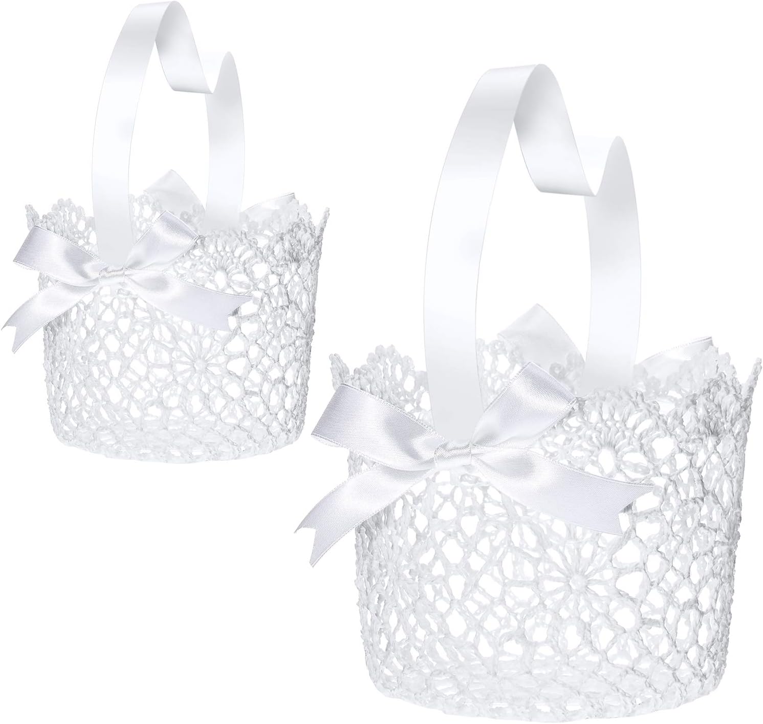 Boao White Handle Wedding Flower Girl Baskets, 2 Packs (5.90 x 4.72 x 4.33 Inch)