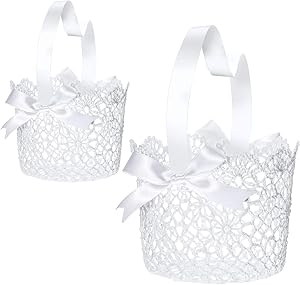 Boao White Handle Wedding Flower Girl Baskets, 2 Packs (5.90 x 4.72 x 4.33 Inch)