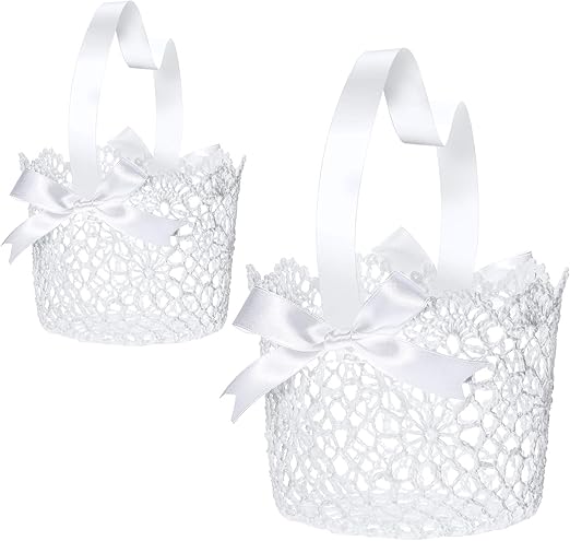 white flower girl baskets
