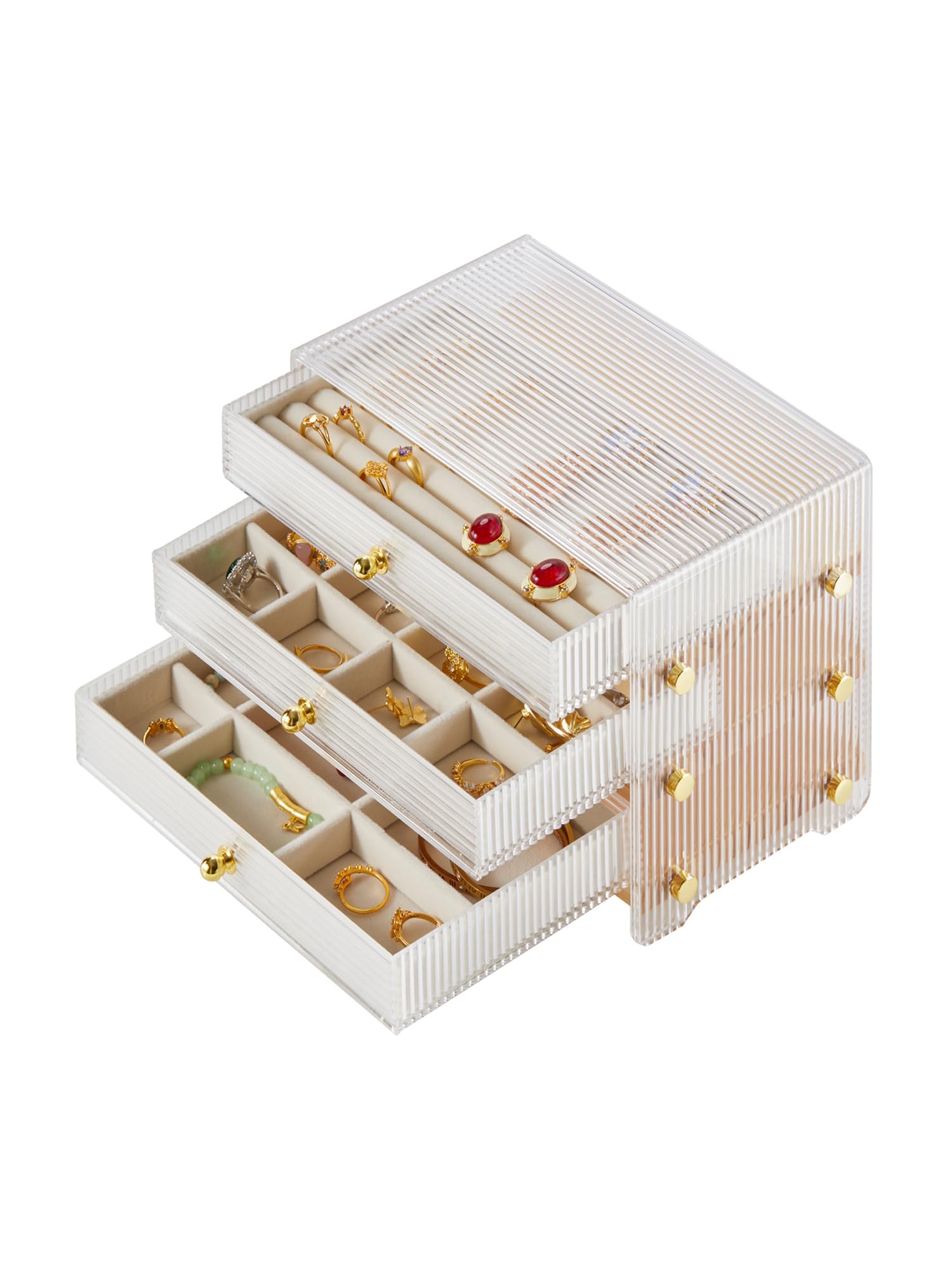 KAOTGOT Jewelry Box For women, 3 Layer Large Jewelry Organizer With Acrylic, Multi-Function Storage Box, Accessory Holder With 3 Drawers, For Earrings Necklace Ring Bracelet